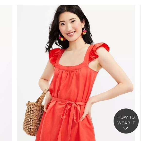 NWT LOFT red square neck shift pocket dress size M. - Picture 1 of 10